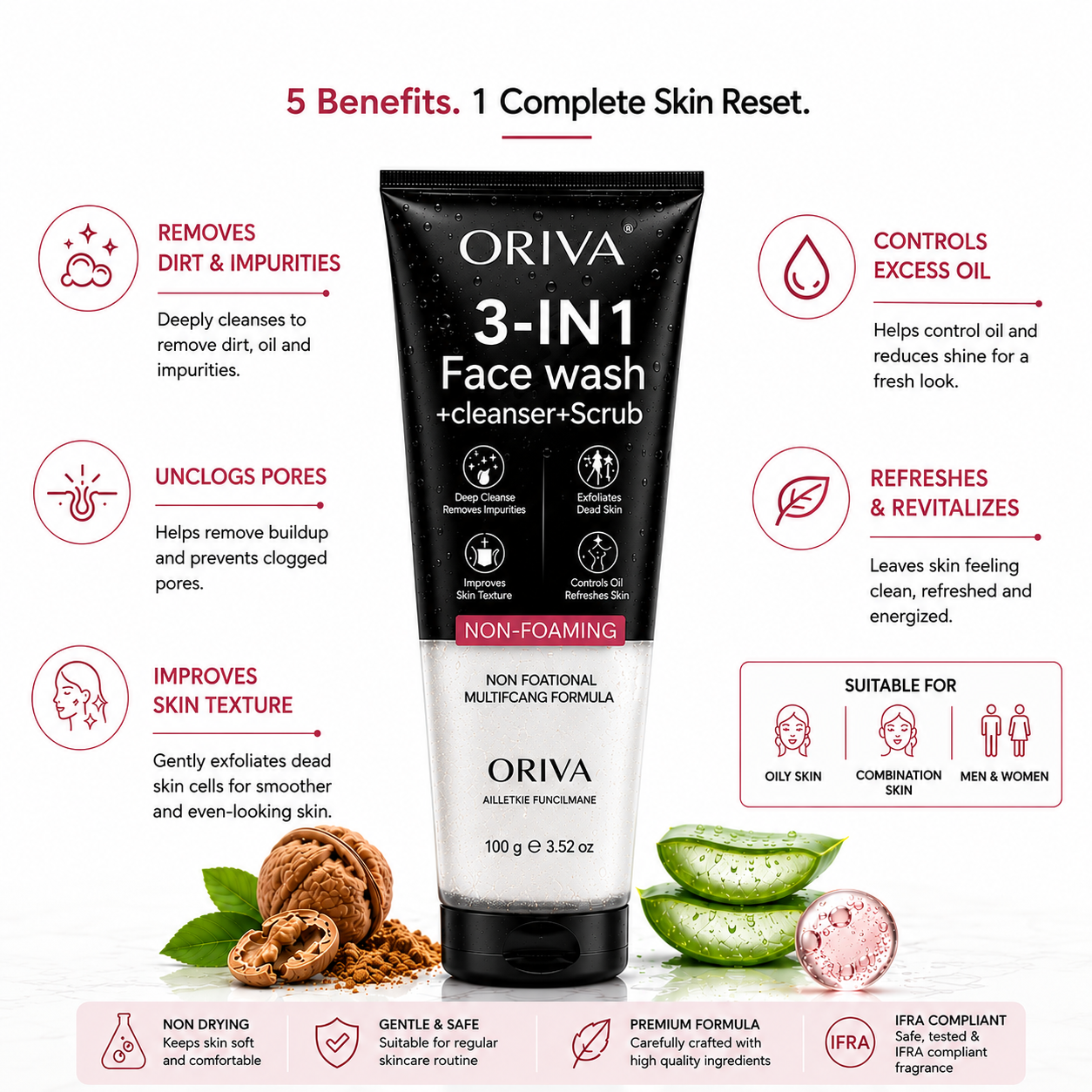 ORIVA 3 in 1 Face Wash